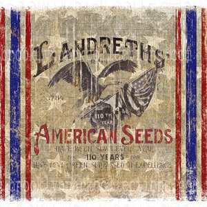 American Seeds, Feedsack, Vintage Distressed, SUBLIMATION TRANSFER, Ready To Press, pillow, fabric,