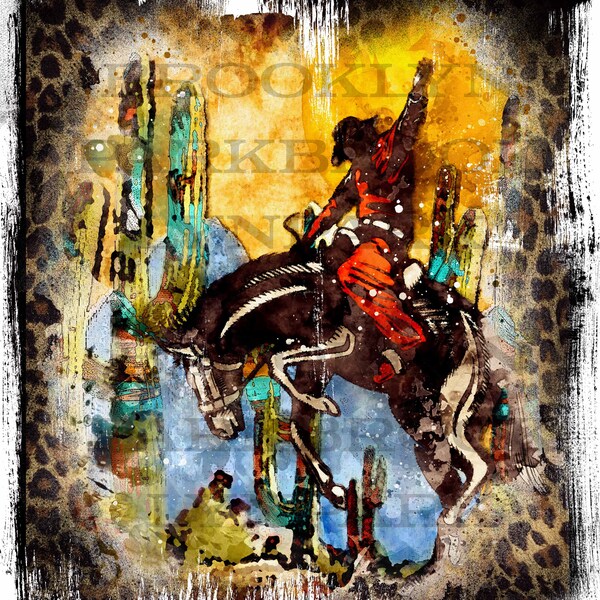 Grunge, Rodeo, Cowboy, Bucking Horse, Cactus, SUBLIMATION TRANSFER, Ready To Press, Cheetah