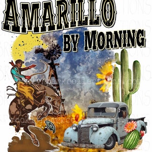 Amarillo By Morning, Bucking Horse, Cowboy, SUBLIMATION TRANSFER, Ready To Press, image 1