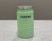 Jeanette Jadeite Green Glass Coffee Canister Beehive