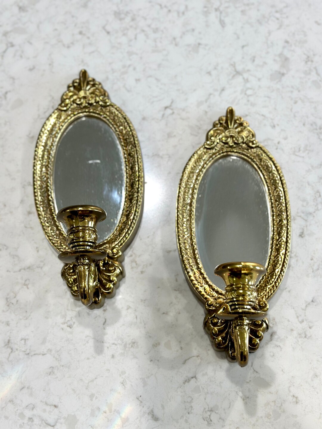 Mirrored Vintage Candle Wall Sconces Brass Lookplastic Etsy