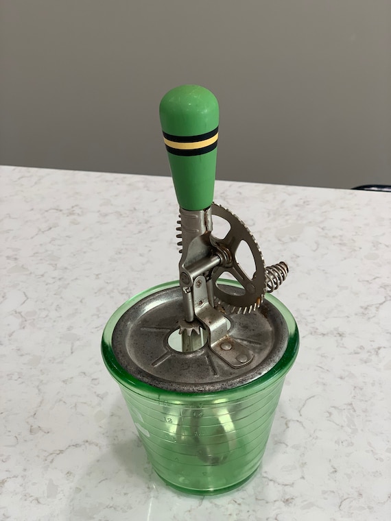 L.E. Smith Depression Glass Green Hand Mixer 