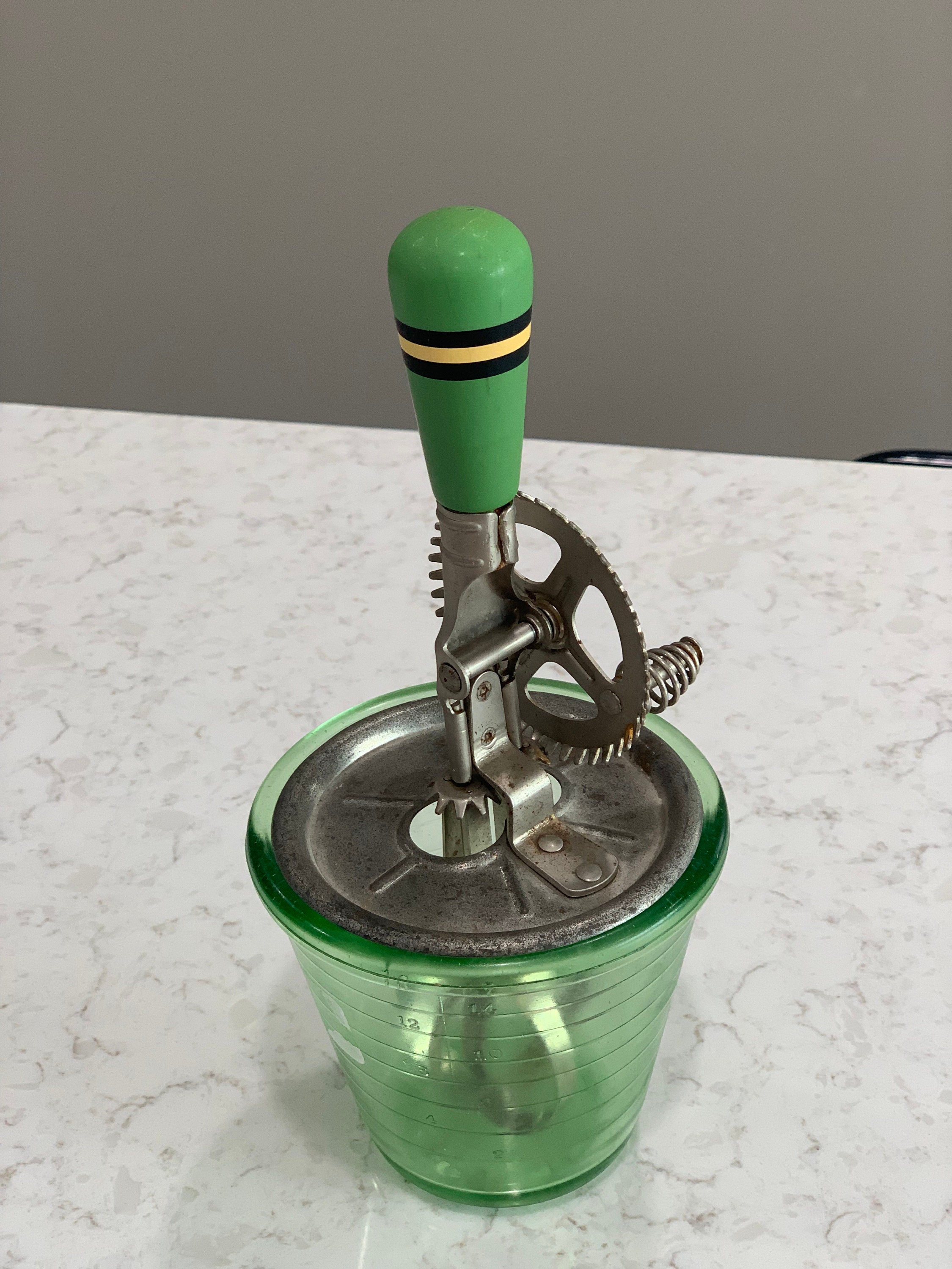 L.E. Smith Depression Glass Green Hand Mixer 