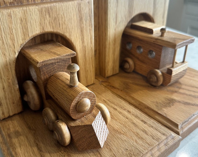 Wooden Train Bookends Bookshelf Decor Nursery Decor Wood Etsy