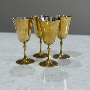 Solid Brass Wine Glasses/Water Goblets - Mid Century Modern Stemware