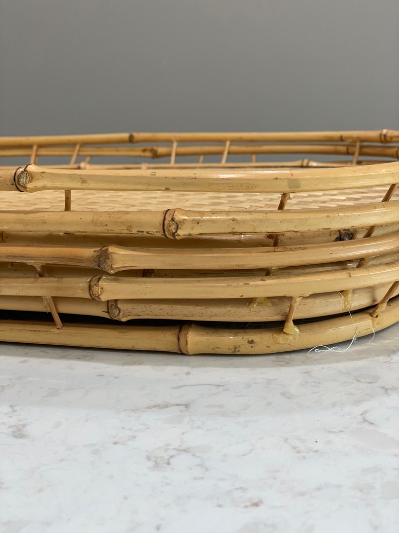 Vintage Bamboo & Wicker Serving Tray Rattan Decorative Serving Tray
