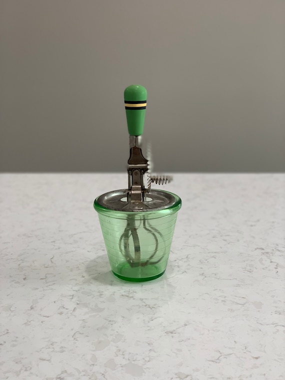 L.E. Smith Depression Glass Green Hand Mixer 