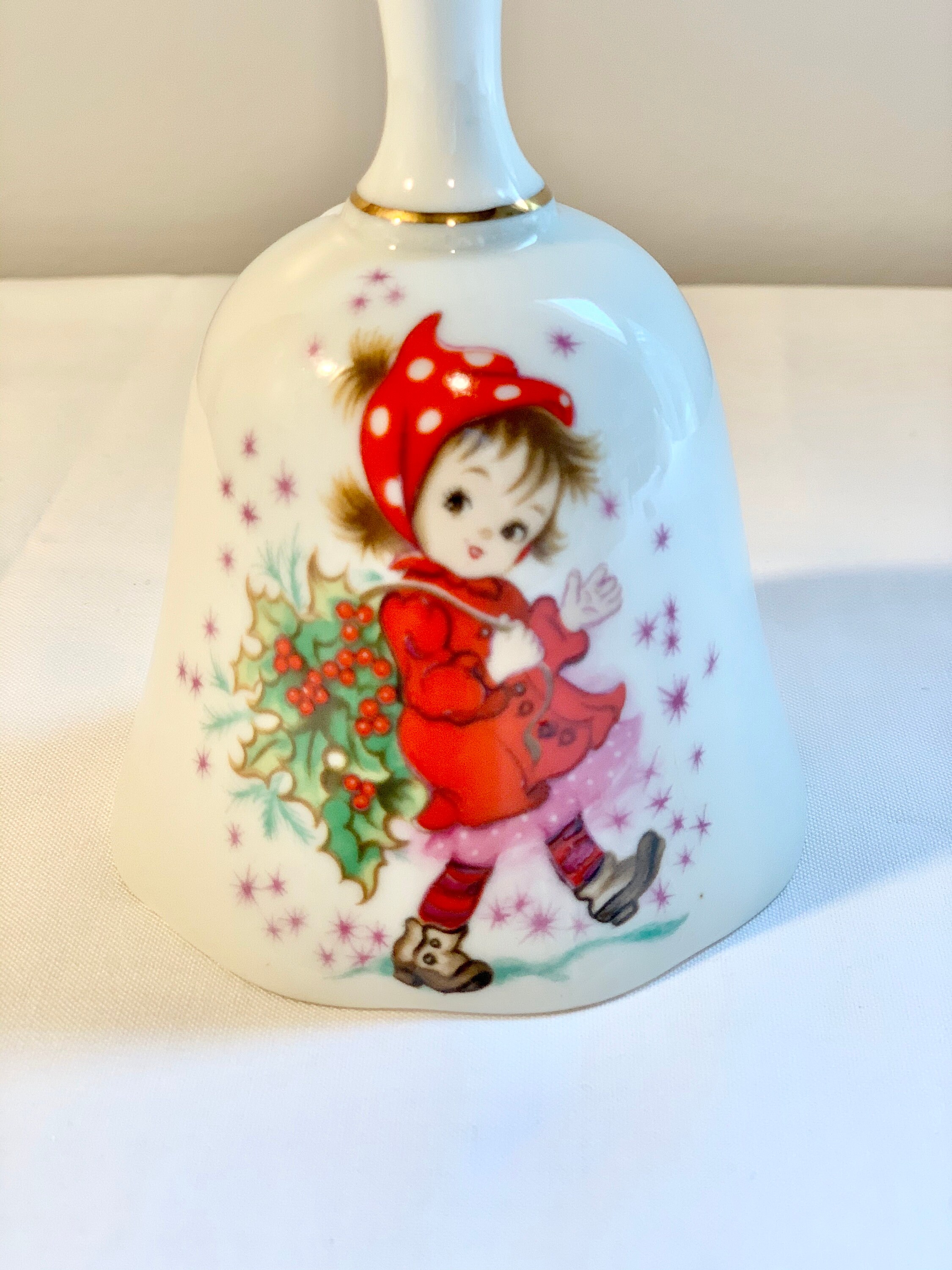 Lefton Hand Painted Bell Girl With Holly 444P Etsy