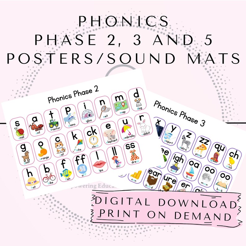 Phonics Poster Bundle: Phase 2, 3, & 5 Sound Mats, Educational Print ...