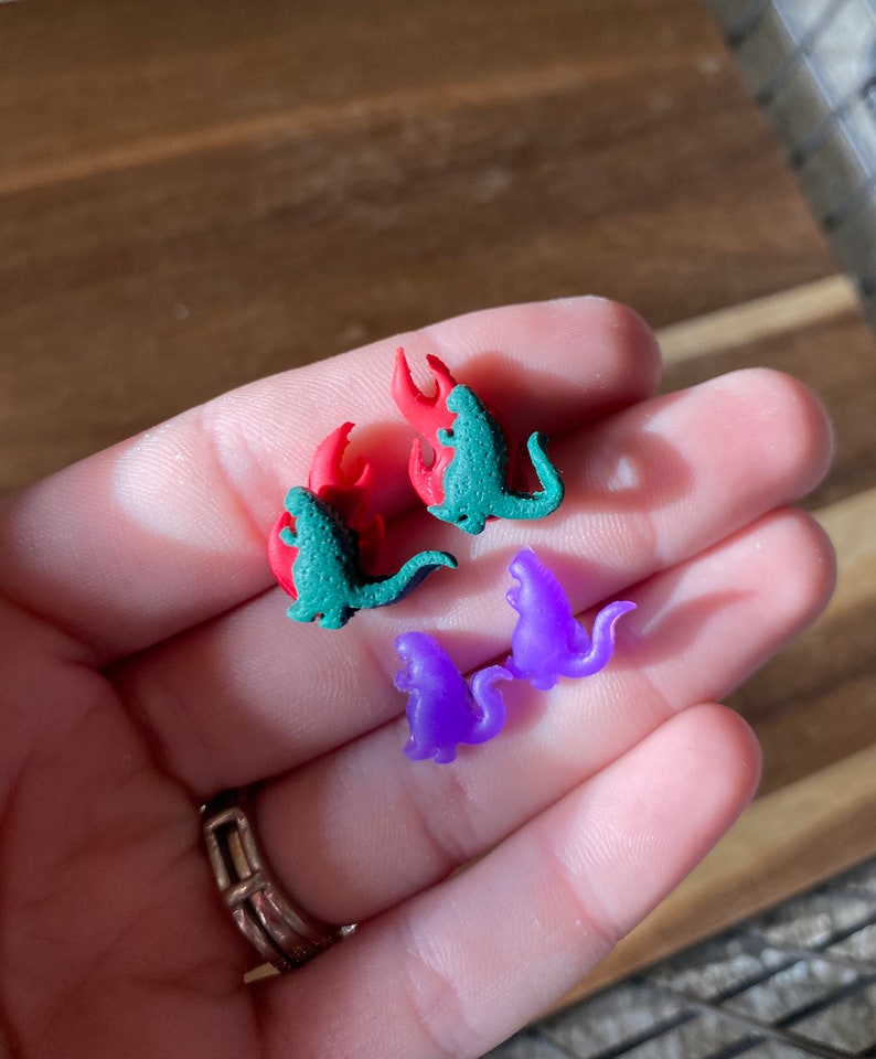 Godzilla Flame and Purple Godzilla Stud Polymer Clay Earrings Etsy