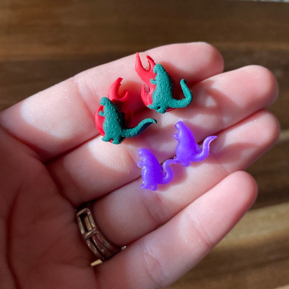 Godzilla Flame and Purple Godzilla Stud Polymer Clay Earrings Etsy