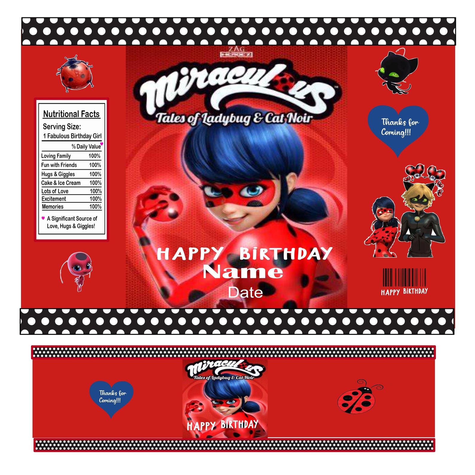 Miraculous Chip Bag and Water Bottle Design. You Can Customize to Make