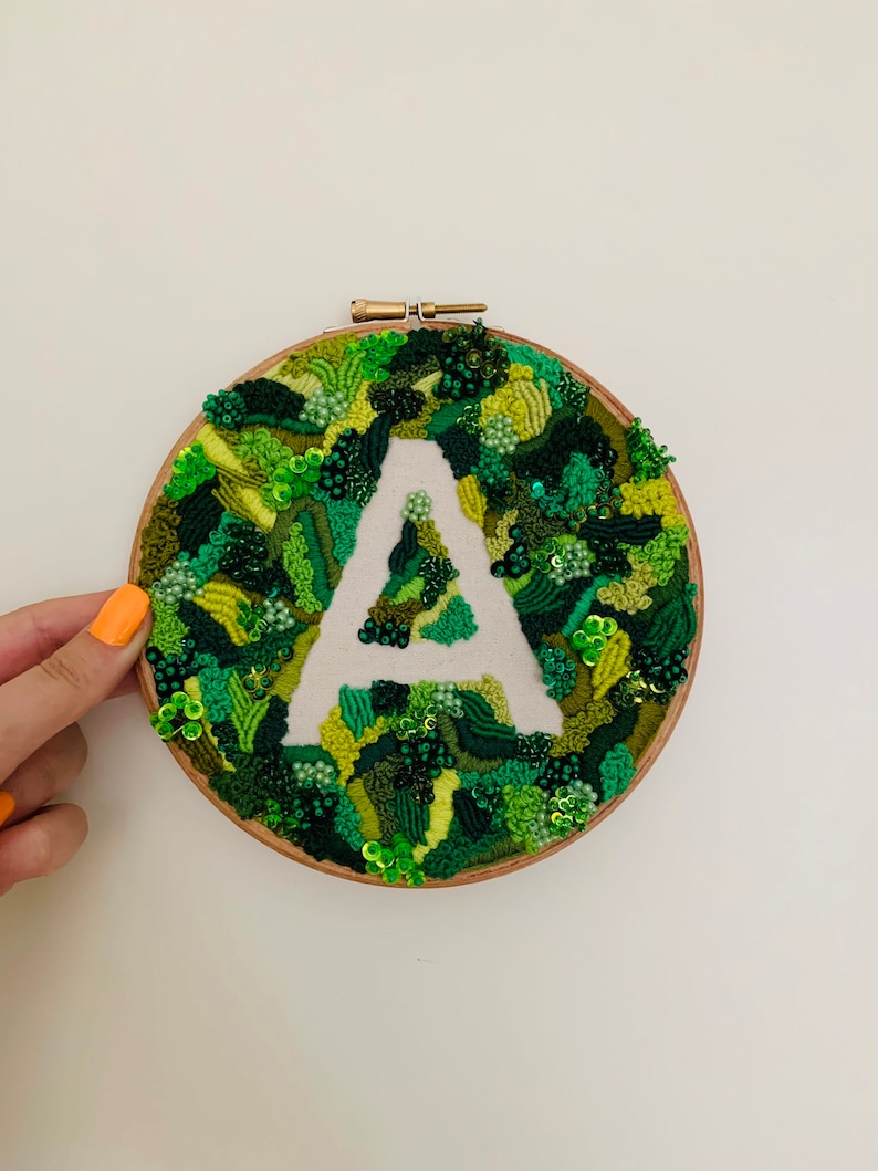 6.5\u201d PERSONALISED INITIAL LETTER A Embroidered Wall Hanging Hoop Wall Hanging Abstract Embroidery Earthy Personalised Art