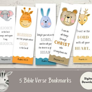 Kids Bible Verse Bookmark, Scripture Bookmark, Kids Bible Verses, Animal Book Marks, Bookmarks for kids, Christian Digital Download