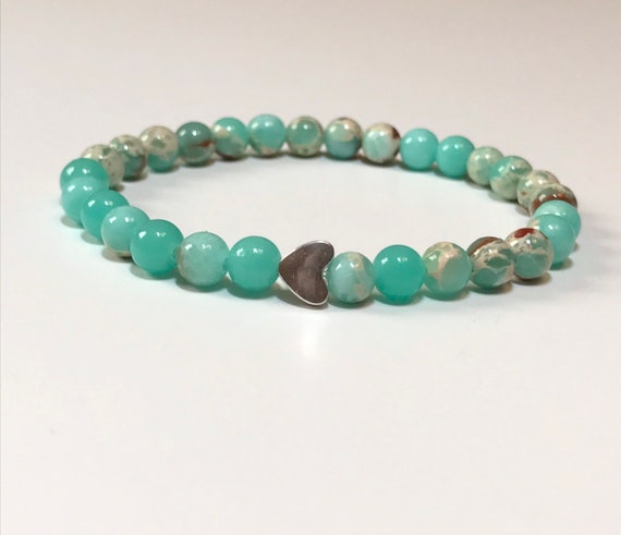 Green Agalmatolite Bracelet for Women Heart Jewelry Gift for | Etsy