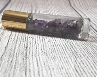 Gemstone Roller Amethyst Stone, Essential Oil Roller Bottle With Crystals, Self Care Essential Oils, Stocking Stuffers for Women