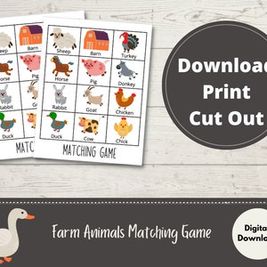Animal Matching Game, Memory Game, Toddler Game, Toddler Learning Printable