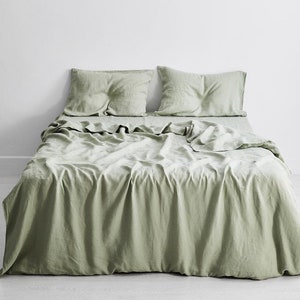 Sage Green Soft Cotton Flat Sheet, Light Green Bedding Set, Stonewashed Pure Cotton Bedsheet