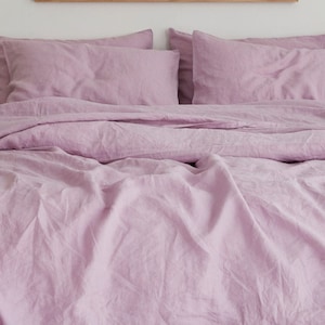 Lilac Soft Cotton Flat Sheet with Pillow Covers, Lavender Bedding Set, Purple Stonewashed Pure Cotton Bedsheet