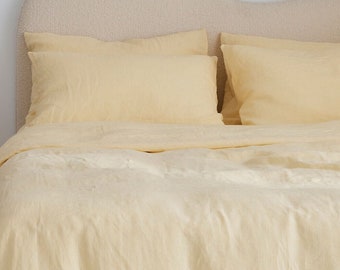 Yellow Linen Duvet Cover Set, Soft Linen Bedding
