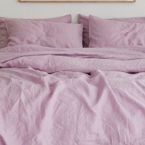 Lilac Pure Linen Duvet Cover, Lavender Linen Boho Bedding Set, Washed Linen Duvet Cover with Matching Linen Pillow Covers