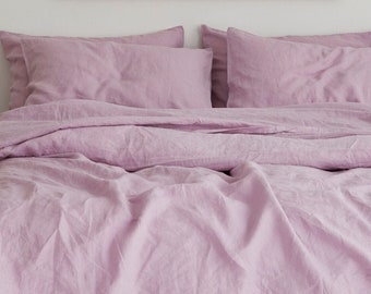 Lilac Cotton Bedding Set, Soft Lavender Sheets, Pillow Covers
