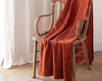 Rust Orange Linen Throw, Medium Weight Linen Blanket, Large Linen Coverlet, Linen Sofa Throw Blanket