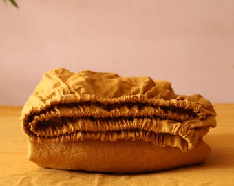 Custom Golden Yellow Cotton Fitted Sheet, Soft Bedding