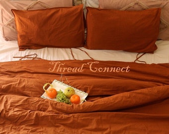 Cinnamon Brown Cotton Bed Sheet Set, Soft Washed Terracotta Bedding