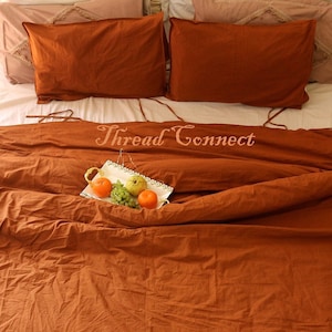 Cinnamon Brown Soft Cotton Flat Sheet, Pumpkin Bedding Set, Terracotta Cotton Bedsheet, Cotton Flat Sheet With Pillow Covers