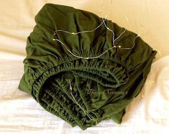 Moss Green Linen Fitted Sheet, Stonewashed Flax Bedding