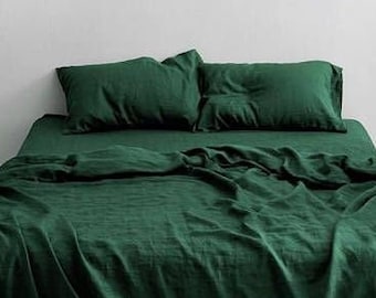 Emerald Green Pure Cotton Stonewashed Duvet Cover, Forest Green Cotton Bedding Set, Moss Green Comforter Cover
