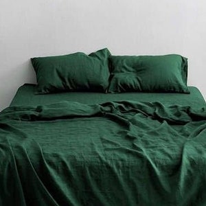 Emerald Green Pure Cotton Stonewashed Duvet Cover, Forest Green Cotton Bedding Set, Moss Green Comforter Cover