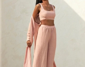 Dusty Pink Linen Cami Crop Top, Linen Bralette Top, Muddy Pink Linen Tank Top, Linen Crop Top for Summers