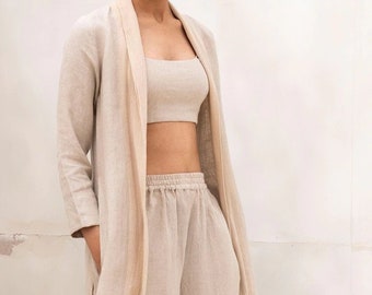 Natural Soft Linen Overlay with High Side Slits, Linen Boho Kimono Shrug