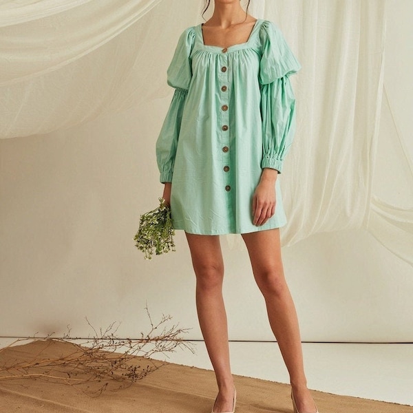 Puff Sleeve Mint Green Dress Etsy