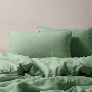Mint Green Soft Cotton Flat Sheet, Sage Green Bedding Set, Matcha Green Stonewashed Pure Cotton Bedsheet