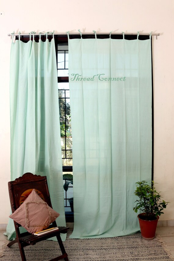 Mint Green Semisheer Tie Top Linen Curtain Sage Green Pure Etsy