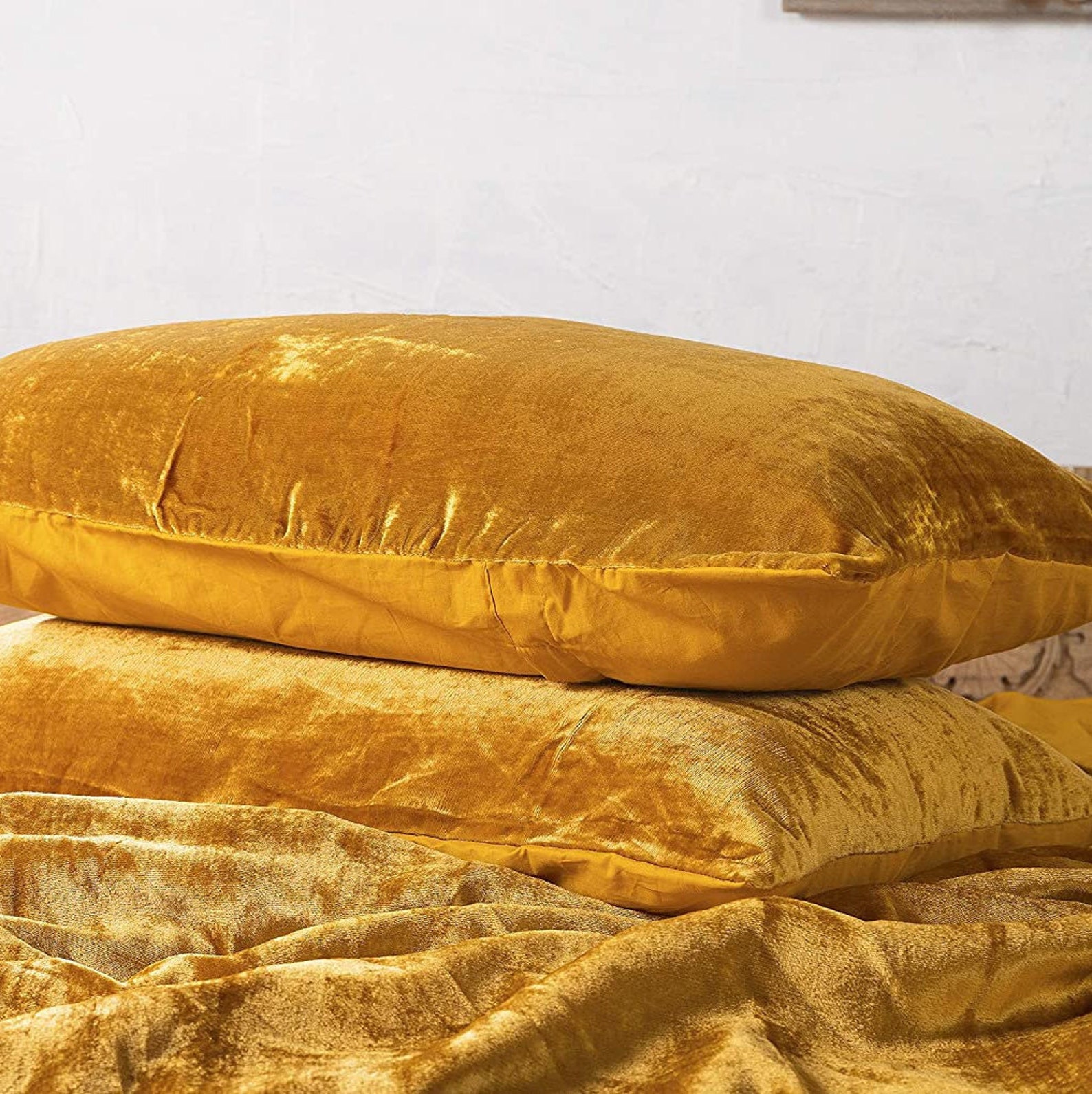 Golden Yellow Crushed Velvet Duvet Cover Mustard Yellow Soft Etsy