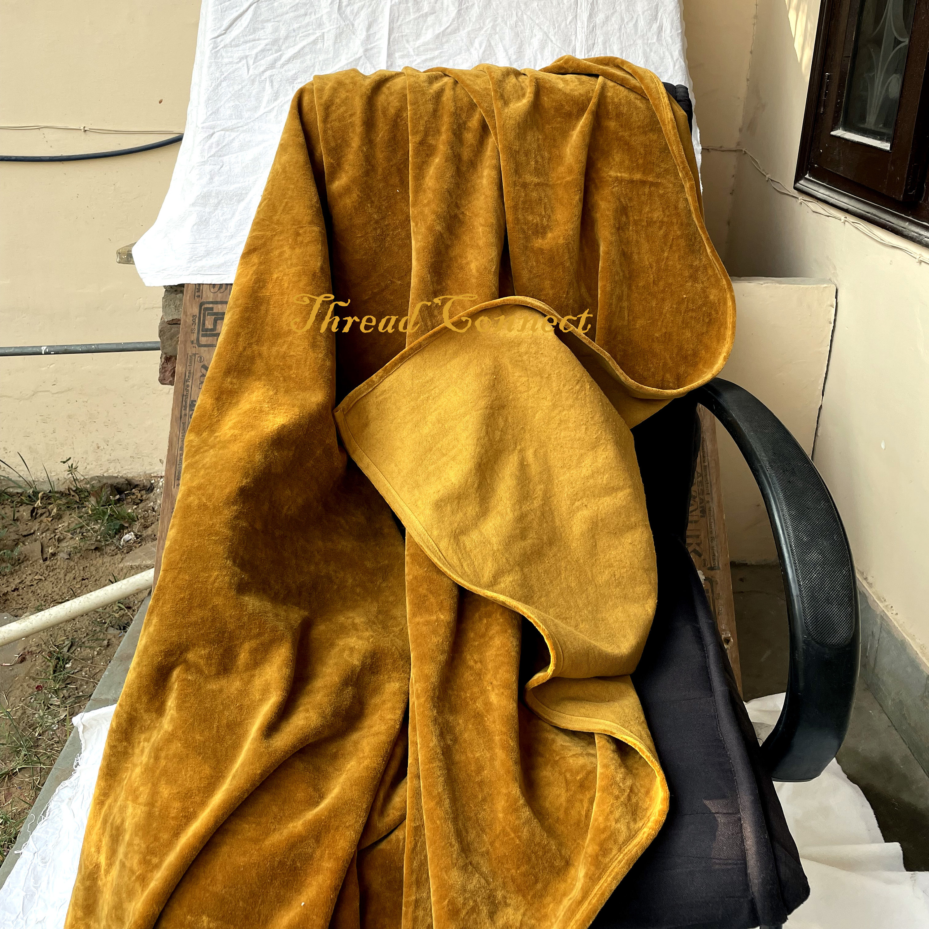Golden Yellow Cotton Velvet Throw Blanket Honeycomb Yellow Velvet