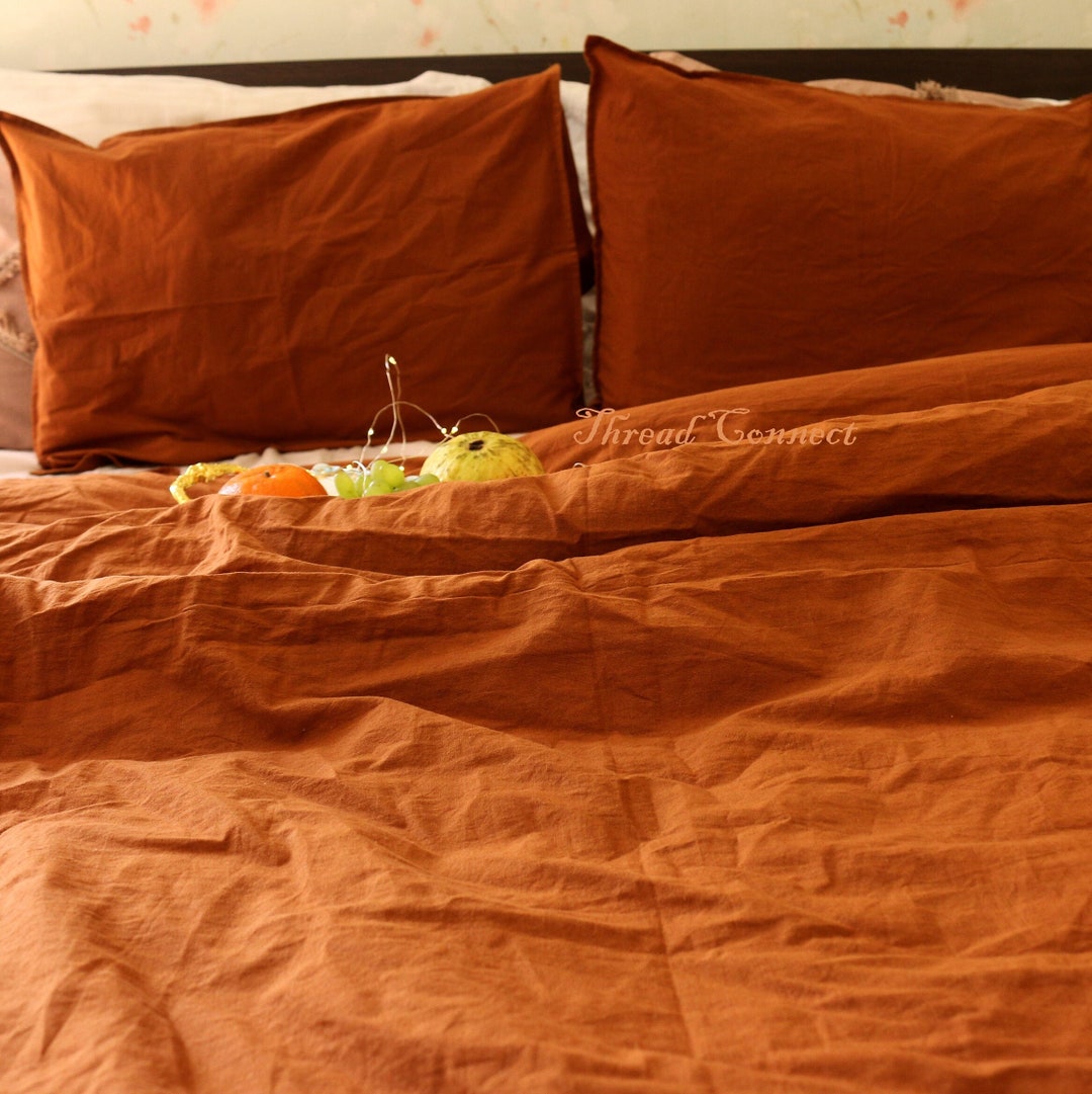 Tobacco Brown Linen Duvet Cover Cinnamon Brown Washed Linen Etsy