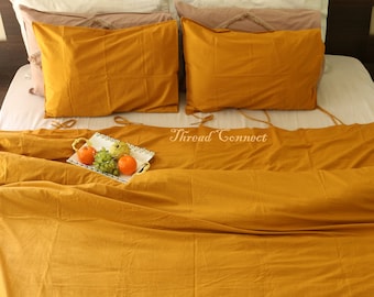 Mustard Yellow Soft Cotton Duvet Cover, Golden Yellow Bedding Set, Honeycomb Yellow Duvet Cover