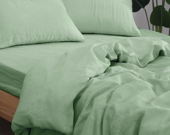 Pure Cotton washed Duvet Cover, Sage Green Linen Boho Bedding Set