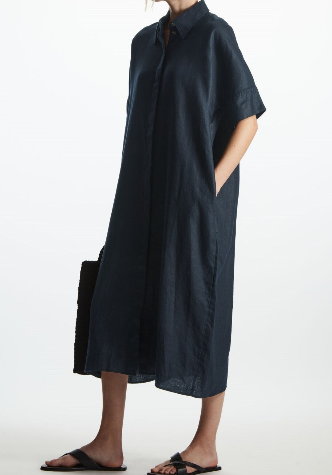 Black Linen Shirt Dress, Button Down Linen Dress, Casual Linen Dress