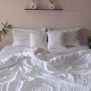 Witte puur katoenen stonewashed dekbedovertrek, ivoorwitte boho beddengoedset, witte dekbedovertrek