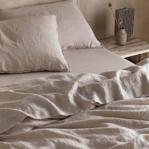 Oatmeal Pure Linen Flat Sheet, Beige Linen Bedding Set, Natural Soft Linen Bedsheet