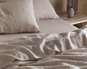 Oatmeal Pure Linen Flat Sheet, Beige Linen Bedding Set, Natural Soft Linen Bedsheet