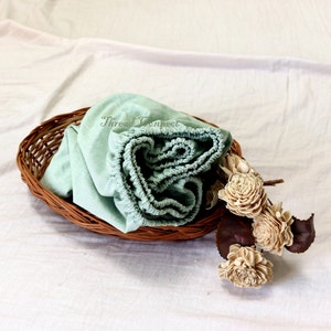 Cherry Red Pure Linen Fitted Sheet, Bright Red Stonewashed Flax Linen Fitted Sheet Mint Green