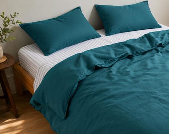 Teal Blue 100% Pure Linen Bedding Set | Stonewashed Soft Sheet Set