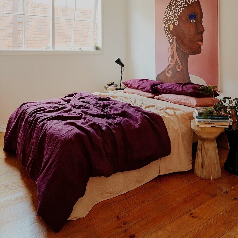 Lilac Linen Duvet Cover Lavender Pure Linen Boho Bedding Set Etsy